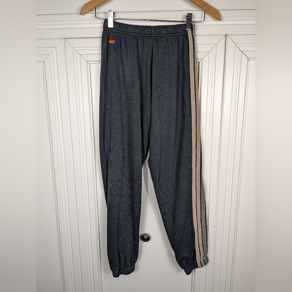 Aviator Nation Jogger Sweatpants in Dark Gray 5 Stripe Size XS Unisex